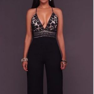 Crochet V neck pant suit